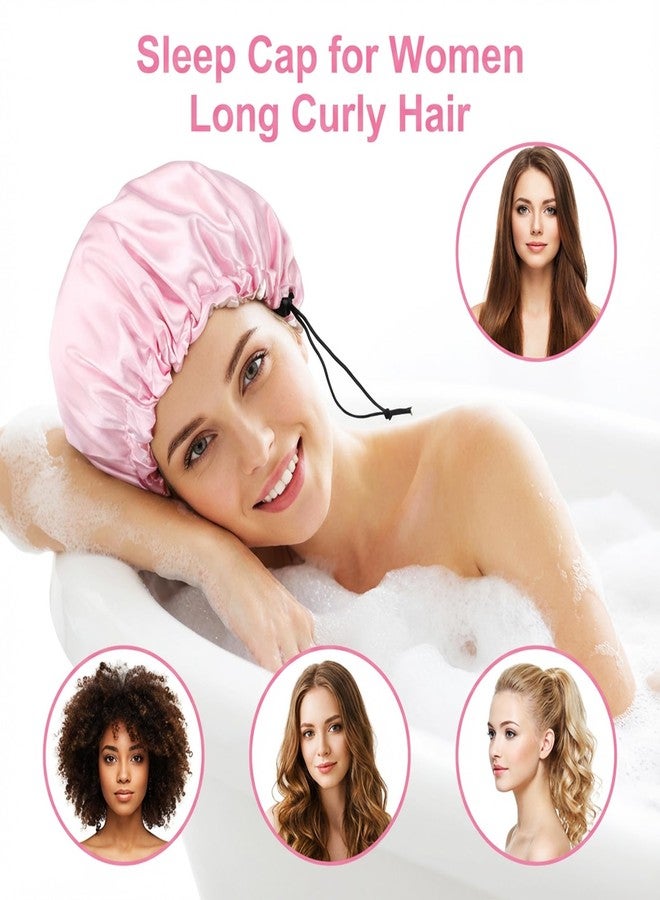 Molain 2Pcs Shower Cap for Women, Adjustable Reusable Extra Large Double-Layer Waterproof Lining for All Hair Lengths Black and Pink - Image 5